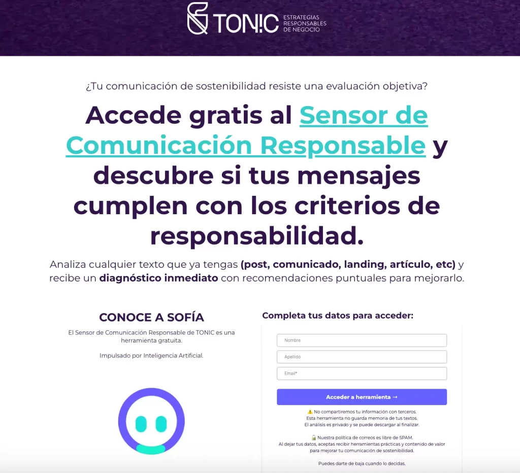 TONIC presenta a SOFÍA, el sensor de comunicación responsable que ahorra horas y evita el temido “washing”